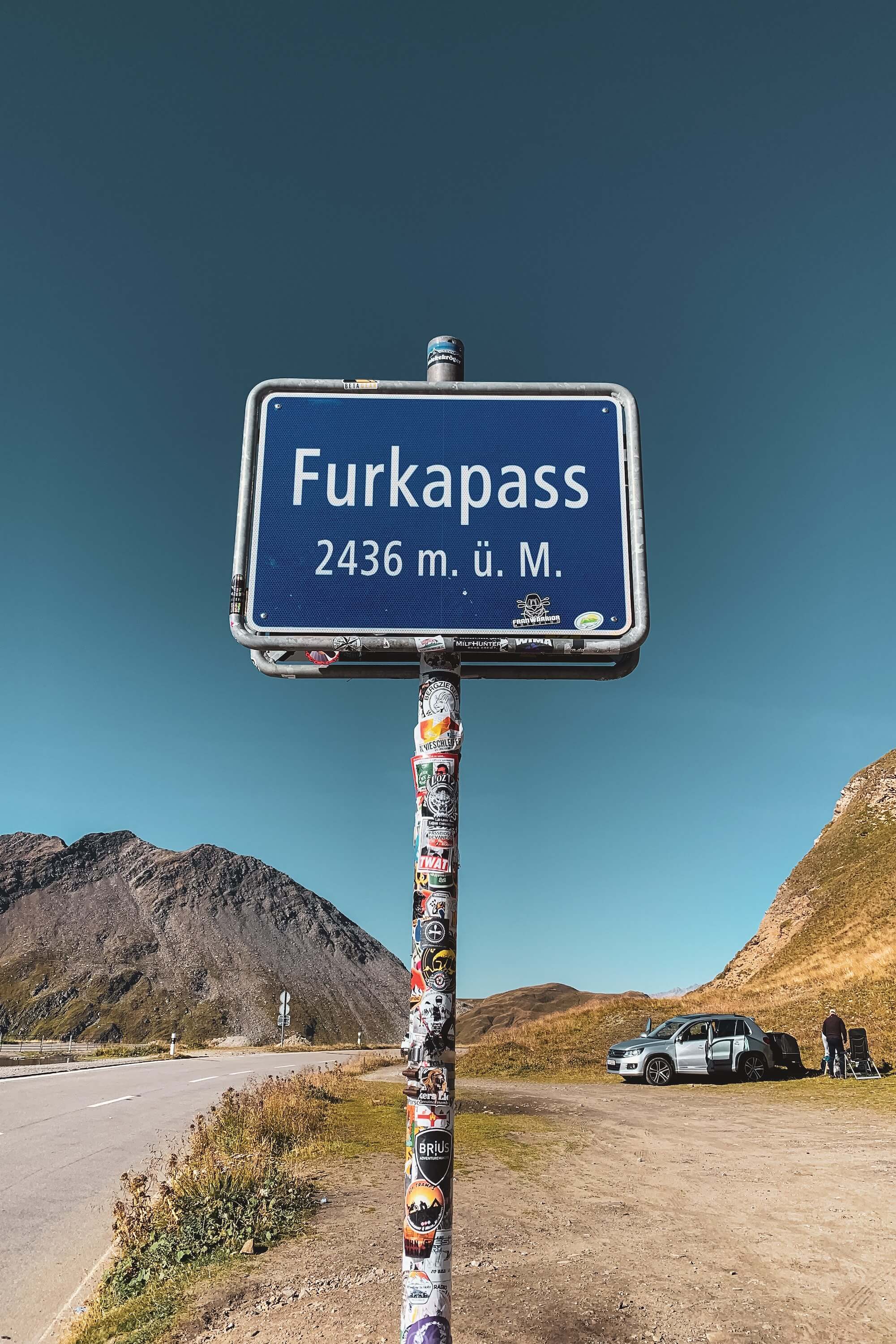 Furka pass sign at the summit