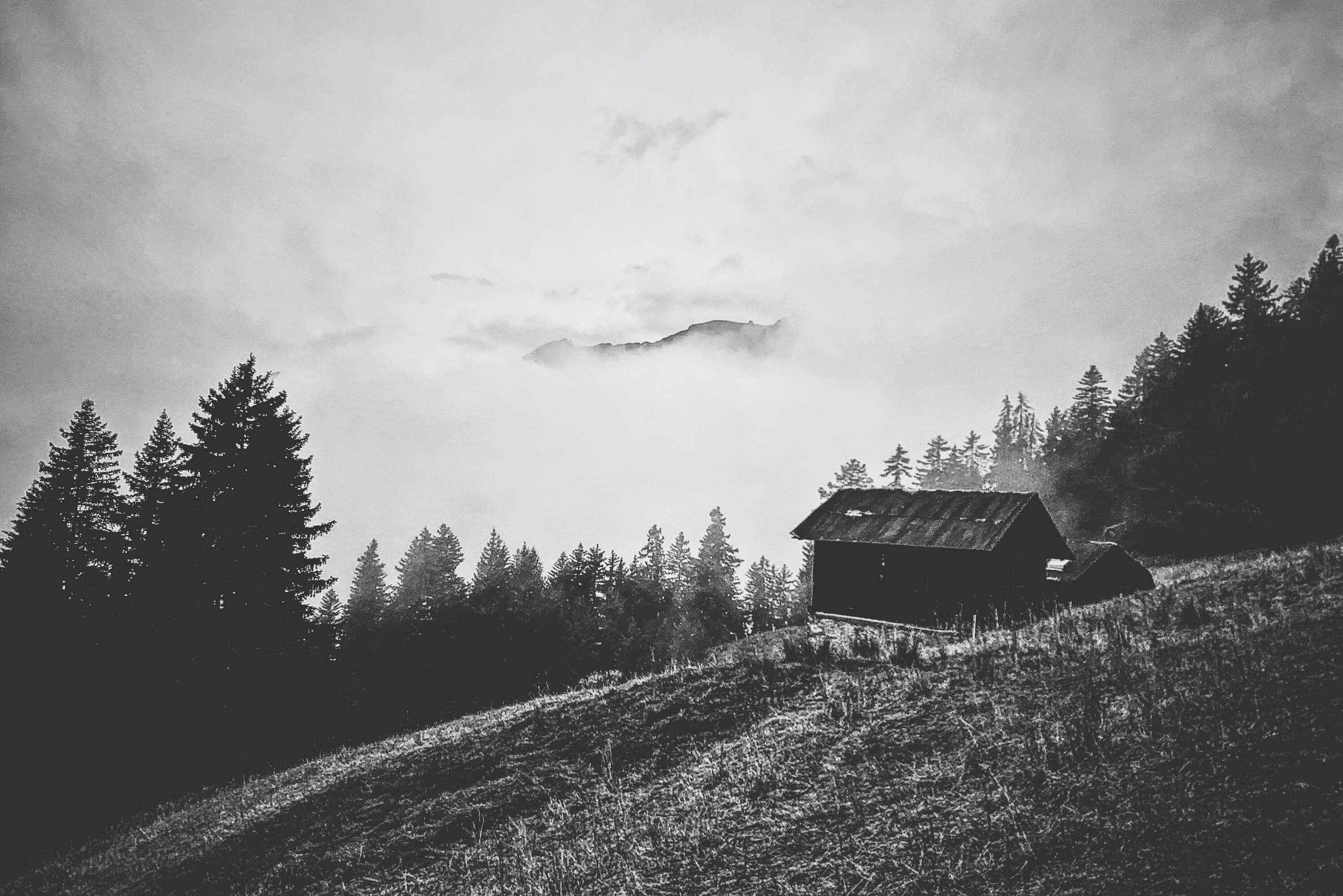 A lone cabin in a pasture near Crans-Montana